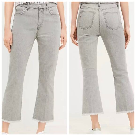 LOFT Denim - Loft Women's High Rise Kick Crop Jeans in Gray Wash Frayed Hems Stretch- Size 12